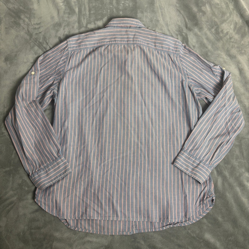 Lauren Ralph Lauren Jeans Co Blue Red Striped Roll Tab Button Down Shirt XL LRL